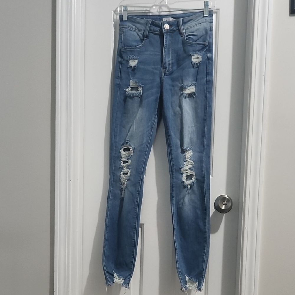 Rue21 Blue Skinny Jeans with Distressed Details